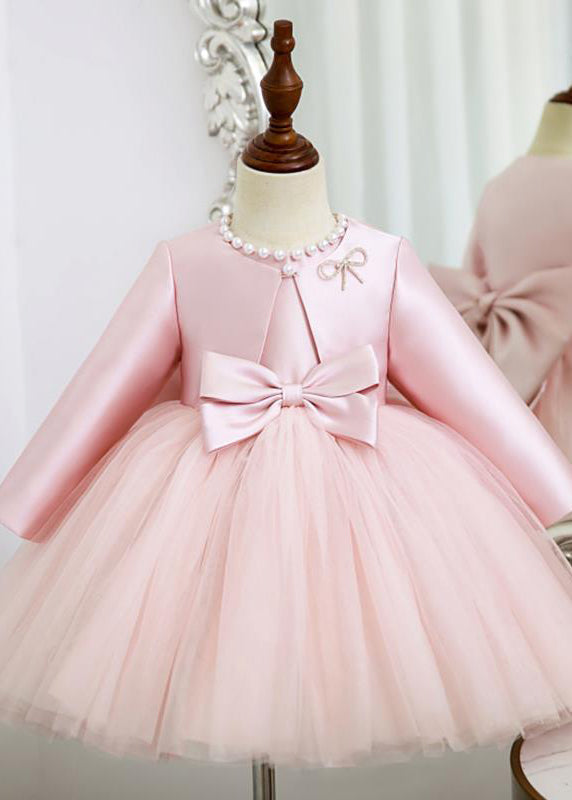 Pink Patchwork Tulle Coats and Long Dress Two Pieces Set Spring Ys029