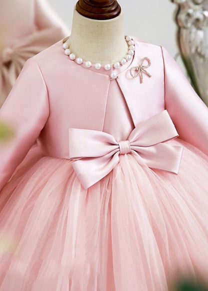 Pink Patchwork Tulle Coats and Long Dress Two Pieces Set Spring Ys029