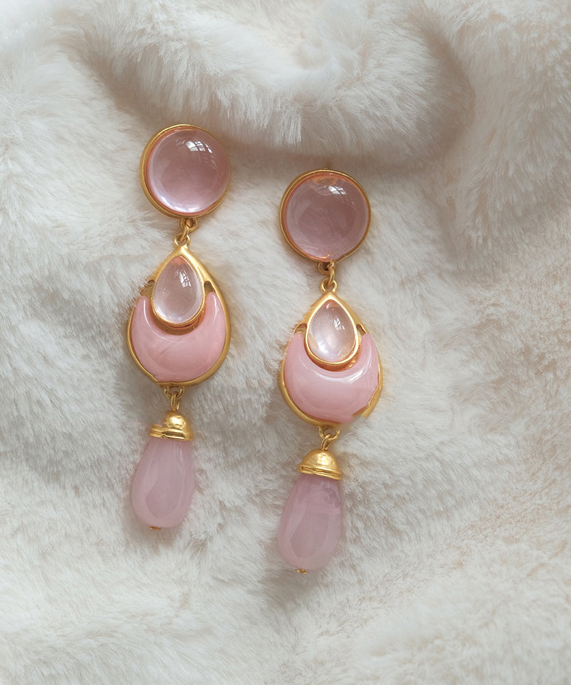 Pink Sterling Silver Overgild Crystal Coloured Glaze Water Drop Drop Earrings