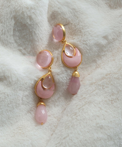Pink Sterling Silver Overgild Crystal Coloured Glaze Water Drop Drop Earrings Gh1069