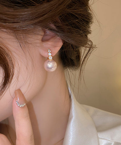 Pink Sterling Silver Overgild Pearl Hoop Earrings