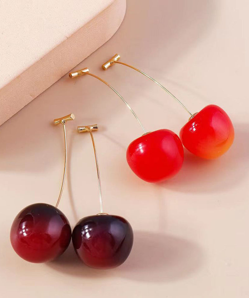 Red and Mulberry Sterling Silver Overgild Cherry Drop Earrings Two Piece Set