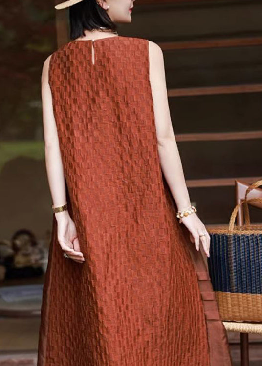 Red O Neck Patchwork Cotton Long Dresses Sleeveless Wn025