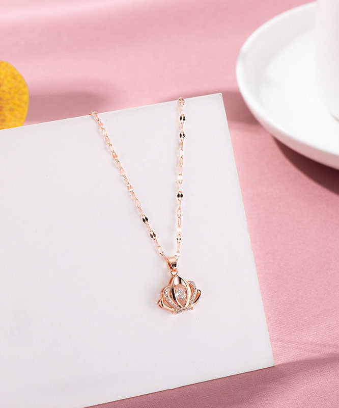 Rose Gold Copper Overgild Zircon 18k Gold Crown Pendant Necklace