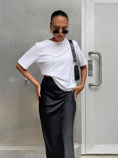 Satin Slim High Waist Office Long Trumpet Skirt