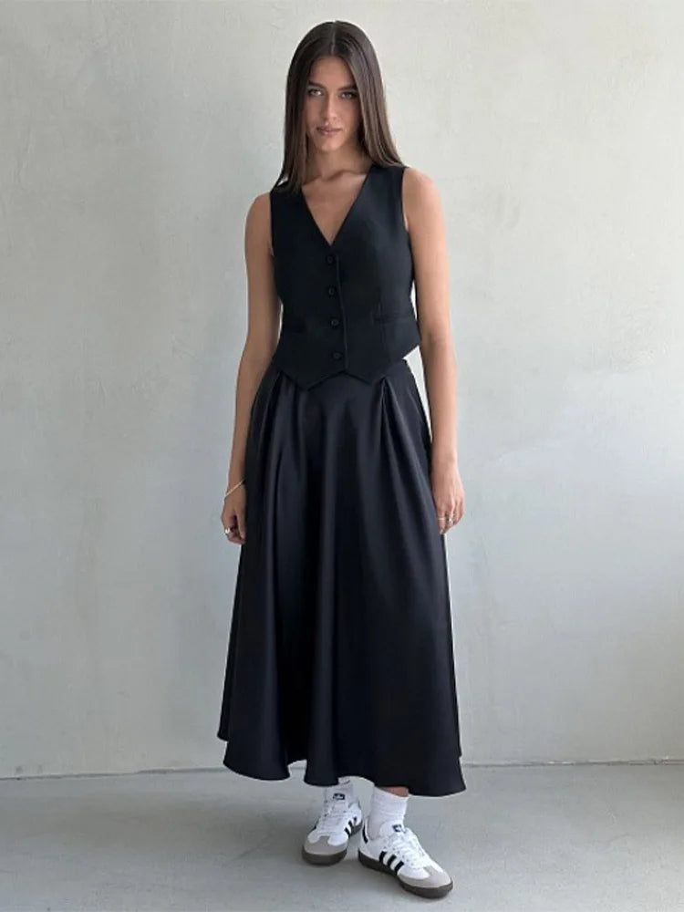Dressbetty - Satin High Waist Loose Maxi Skirt