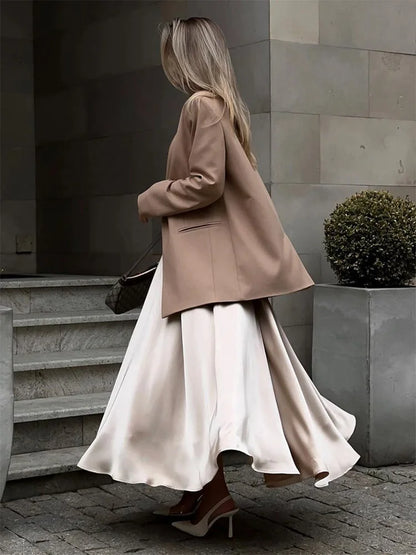 Satin Loose Skirt High Waist Maxi Skirts Classic Long Skirt Female Black Skirt