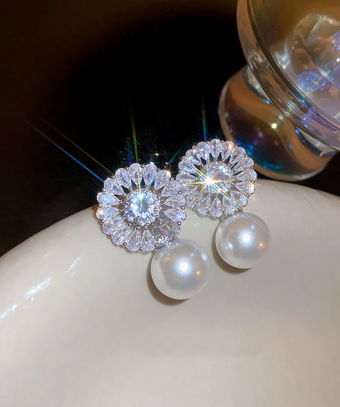 Silk Copper Zircon Pearl Drop Earrings
