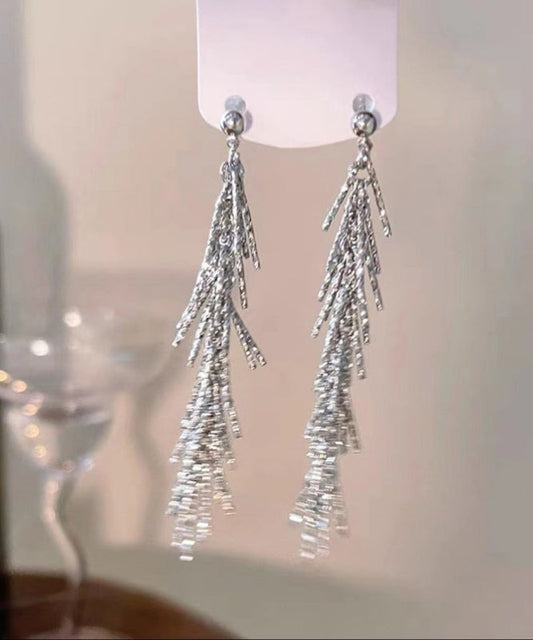 Silk Metal Zircon Tassel Drop Earrings