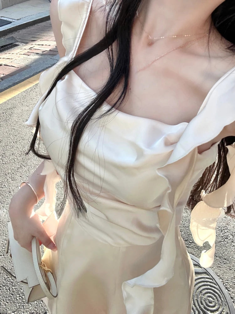 Korean Spaghetti Strap Fairy Sweet Midi Dress
