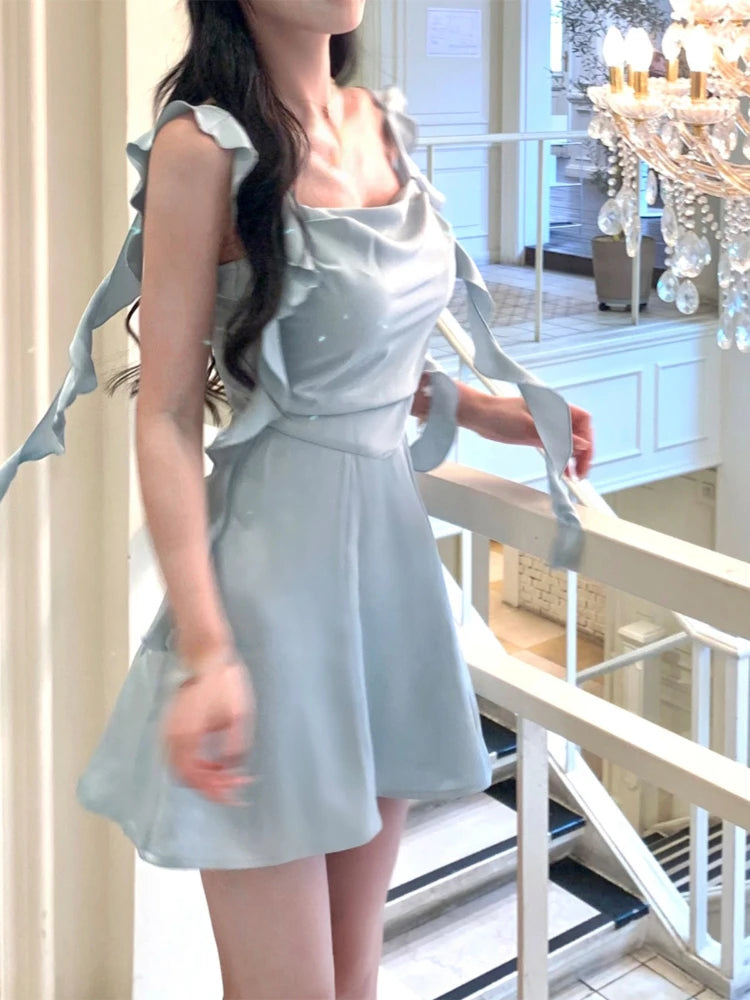Korean Spaghetti Strap Fairy Sweet Midi Dress