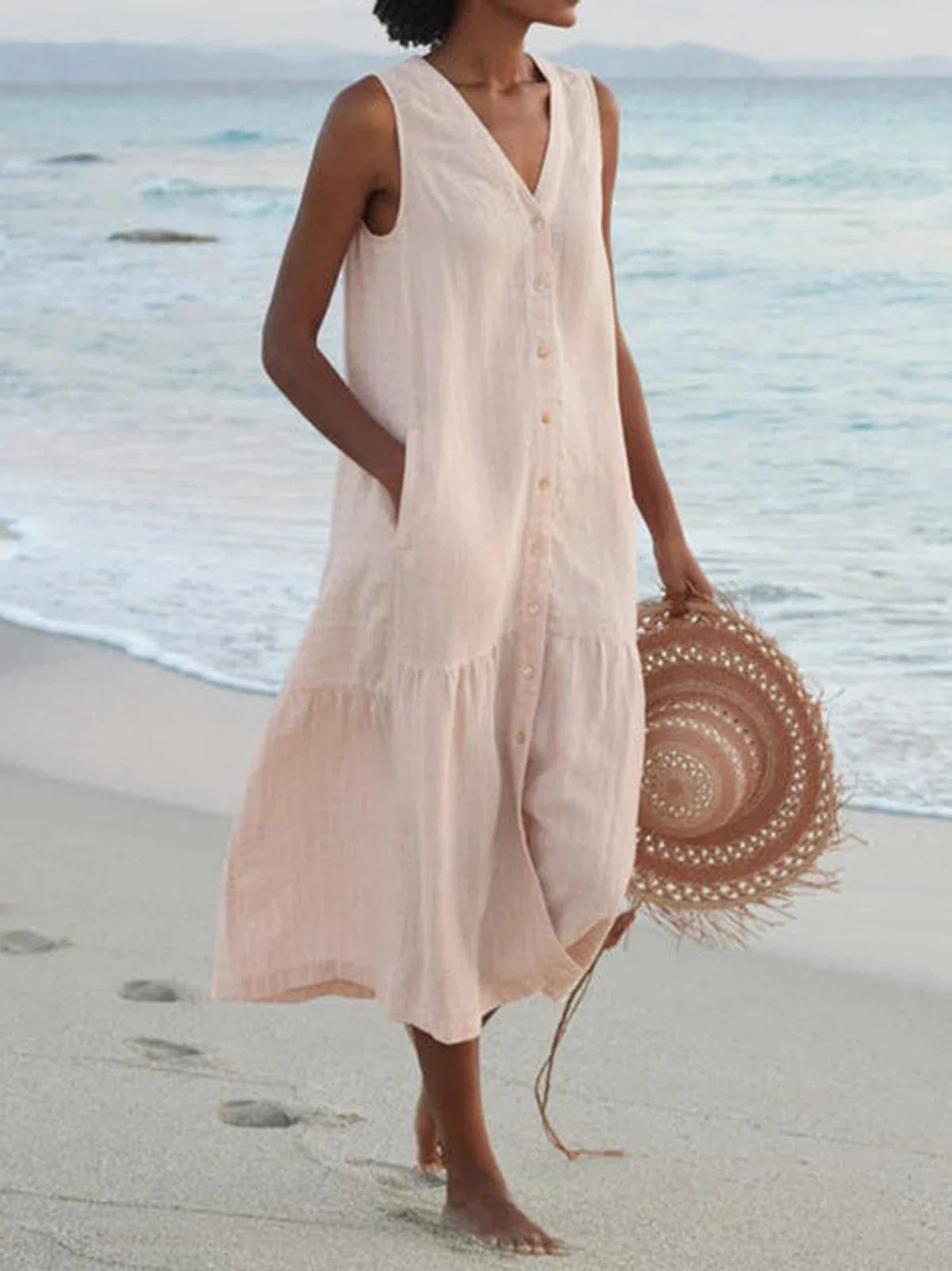 Shirt Summer Sleeveless V Neck Harajuku Maxi Dress