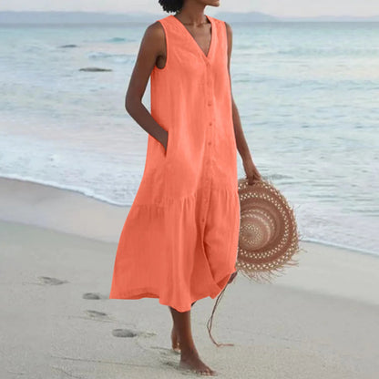 Shirt Summer Sleeveless V Neck Harajuku Maxi Dress