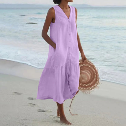 Shirt Summer Sleeveless V Neck Harajuku Maxi Dress