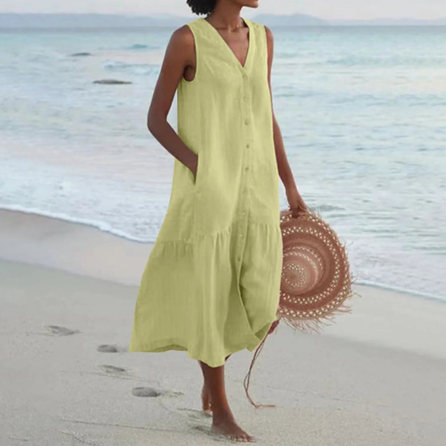 Shirt Summer Sleeveless V Neck Harajuku Maxi Dress
