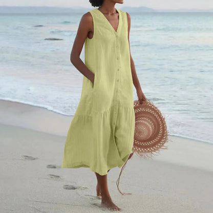 Shirt Summer Sleeveless V Neck Harajuku Maxi Dress