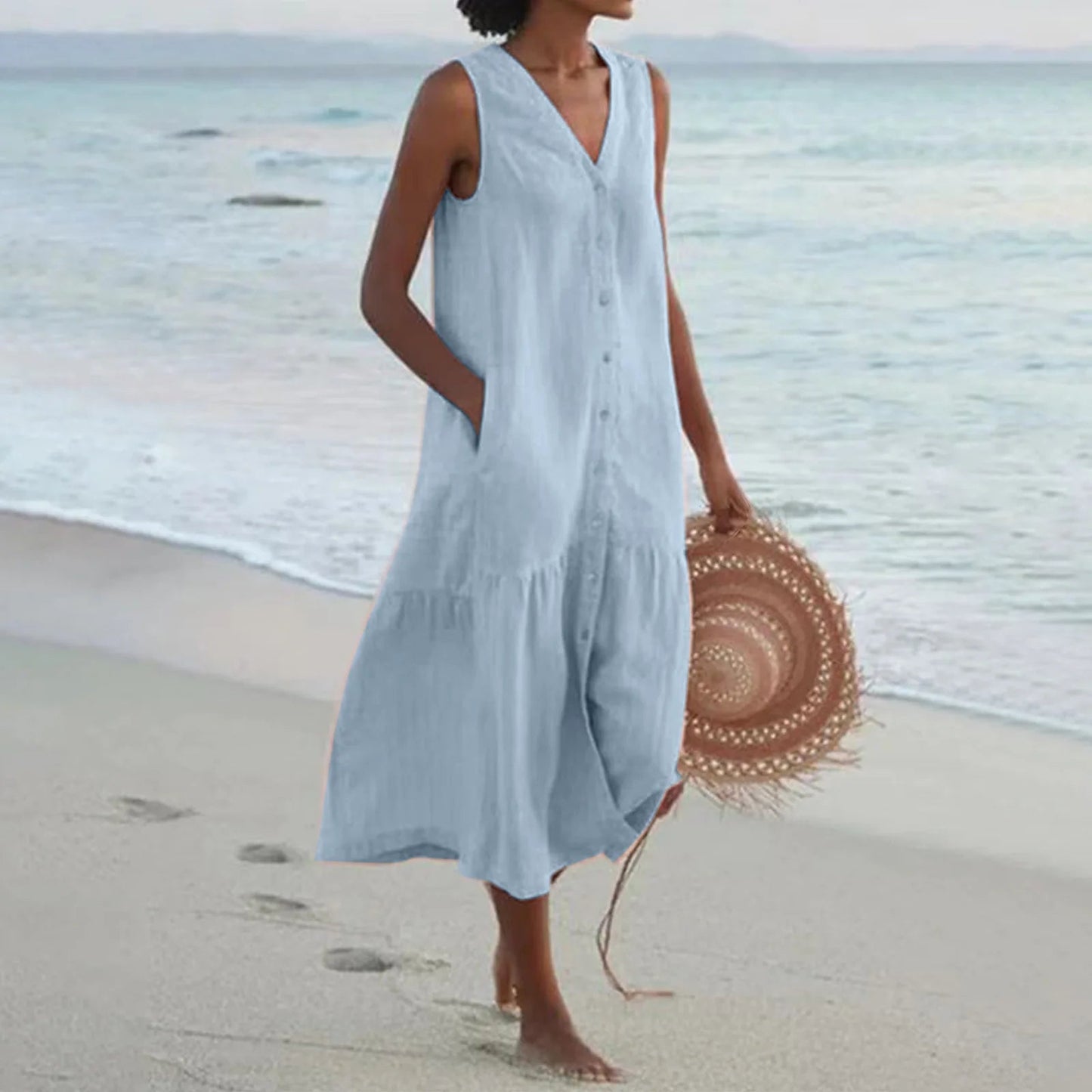 Shirt Summer Sleeveless V Neck Harajuku Maxi Dress