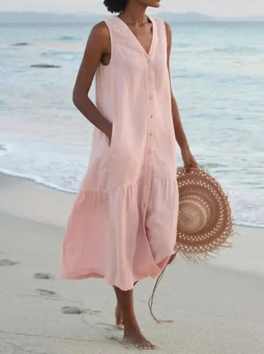 Shirt Summer Sleeveless V Neck Harajuku Maxi Dress