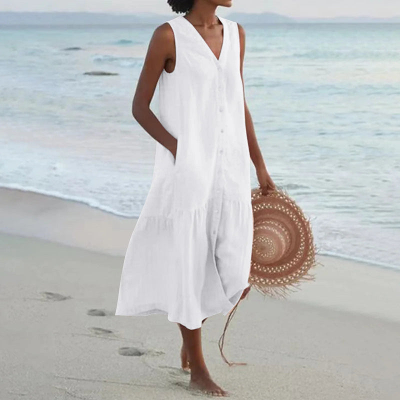 Shirt Summer Sleeveless V Neck Harajuku Maxi Dress