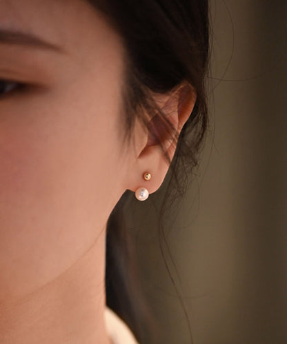 Sphere Rear Mounted Pearl Gold Plated Stud Earrings