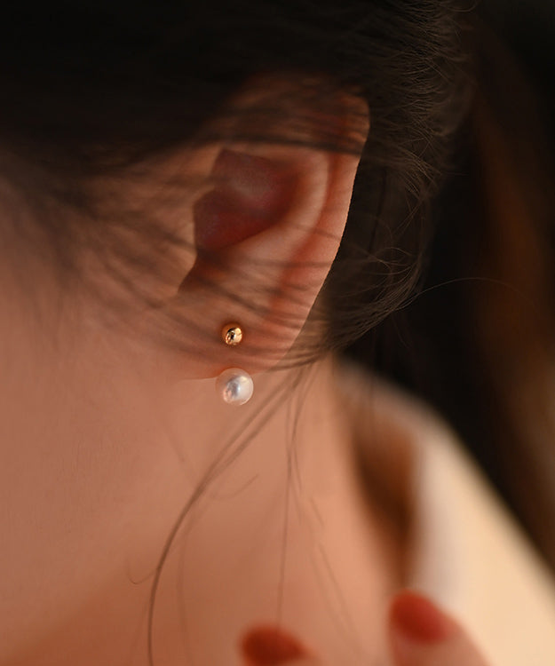Sphere Rear Mounted Pearl Gold Plated Stud Earrings