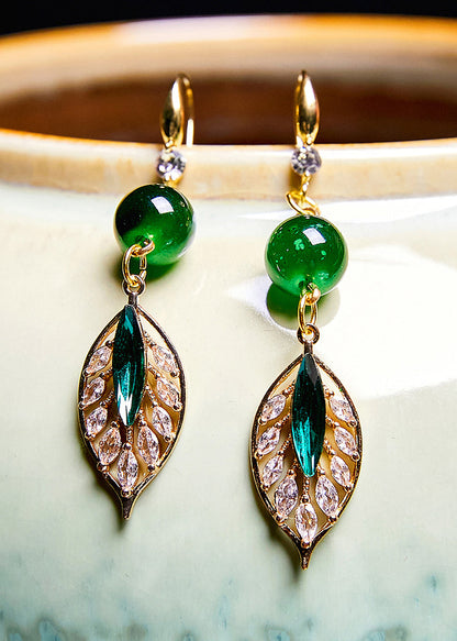 Turquoise Leaf Zircon Drop Earrings