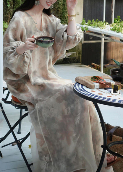 V Neck Print Patchwork Party Long Dress Spring Uu1046