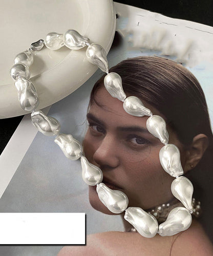 White Alloy Asymmetrical Pearl Gratuated Bead Necklace