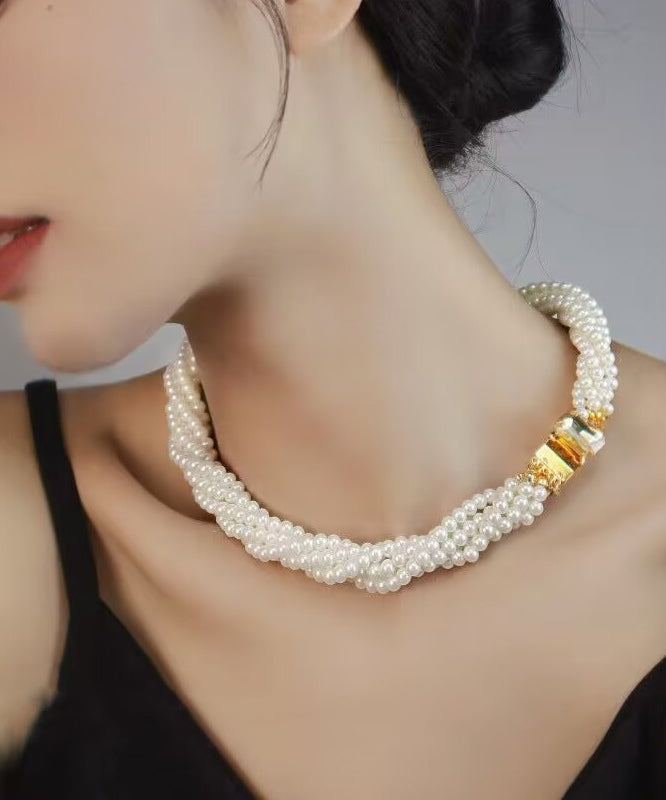 White Alloy Multi Layer Pearl Princess Necklace Qu024
