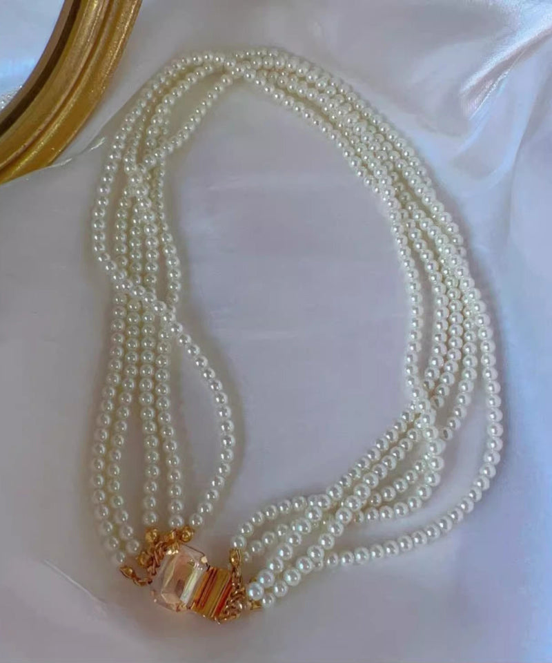 White Alloy Multi Layer Pearl Princess Necklace