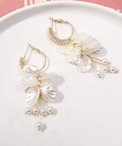 White Alloy Overgild Zircon Pearl Tassel Drop Earrings
