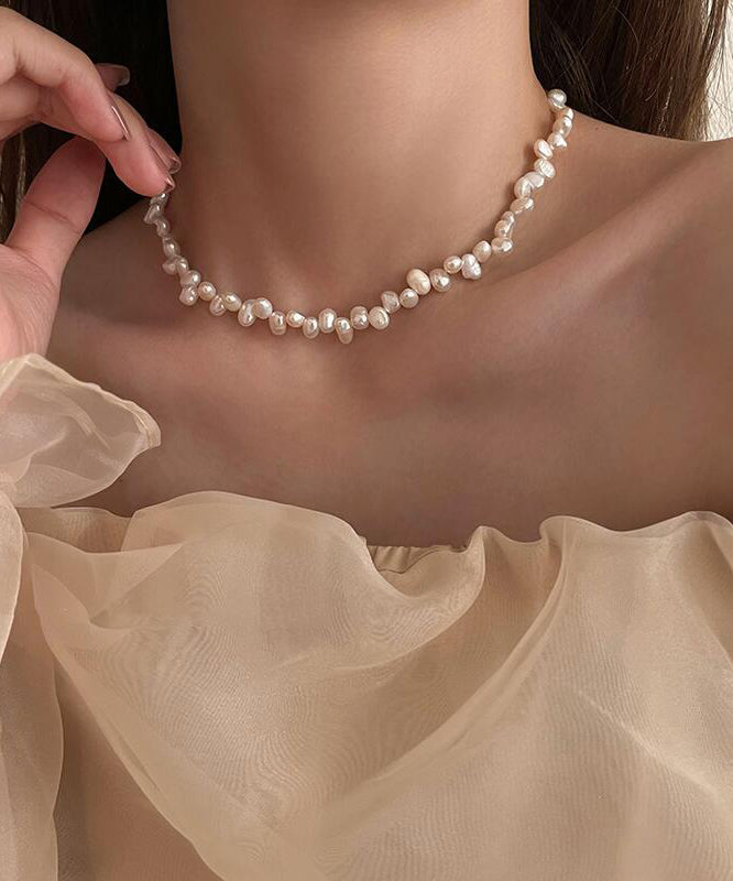 White Alloy Pearl Tassel Gratuated Bead Necklace Gh1058