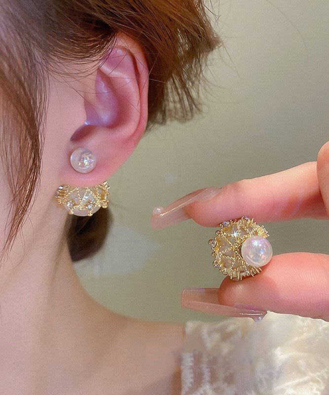 White Alloy Zircon Pearl Stud Earrings