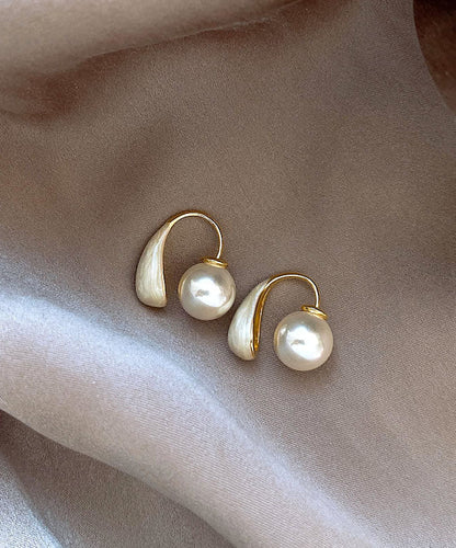 White Copper Alloy Drip Glaze Pearl Hoop Earrings
