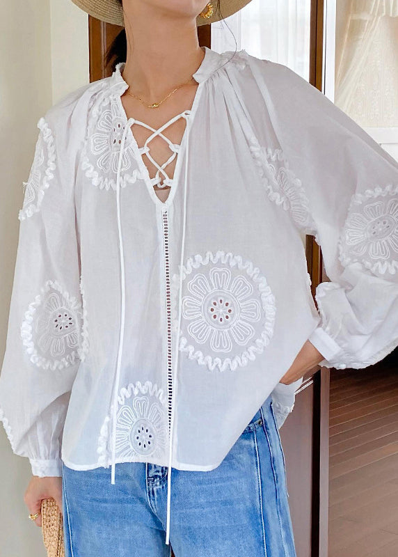 Up White Out Lace Cotton Embroidered Hollow Blouses