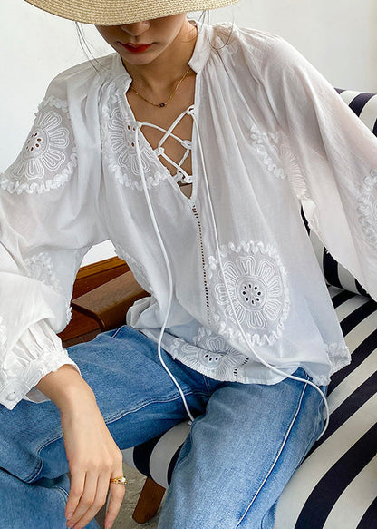 Up White Out Lace Cotton Embroidered Hollow Blouses