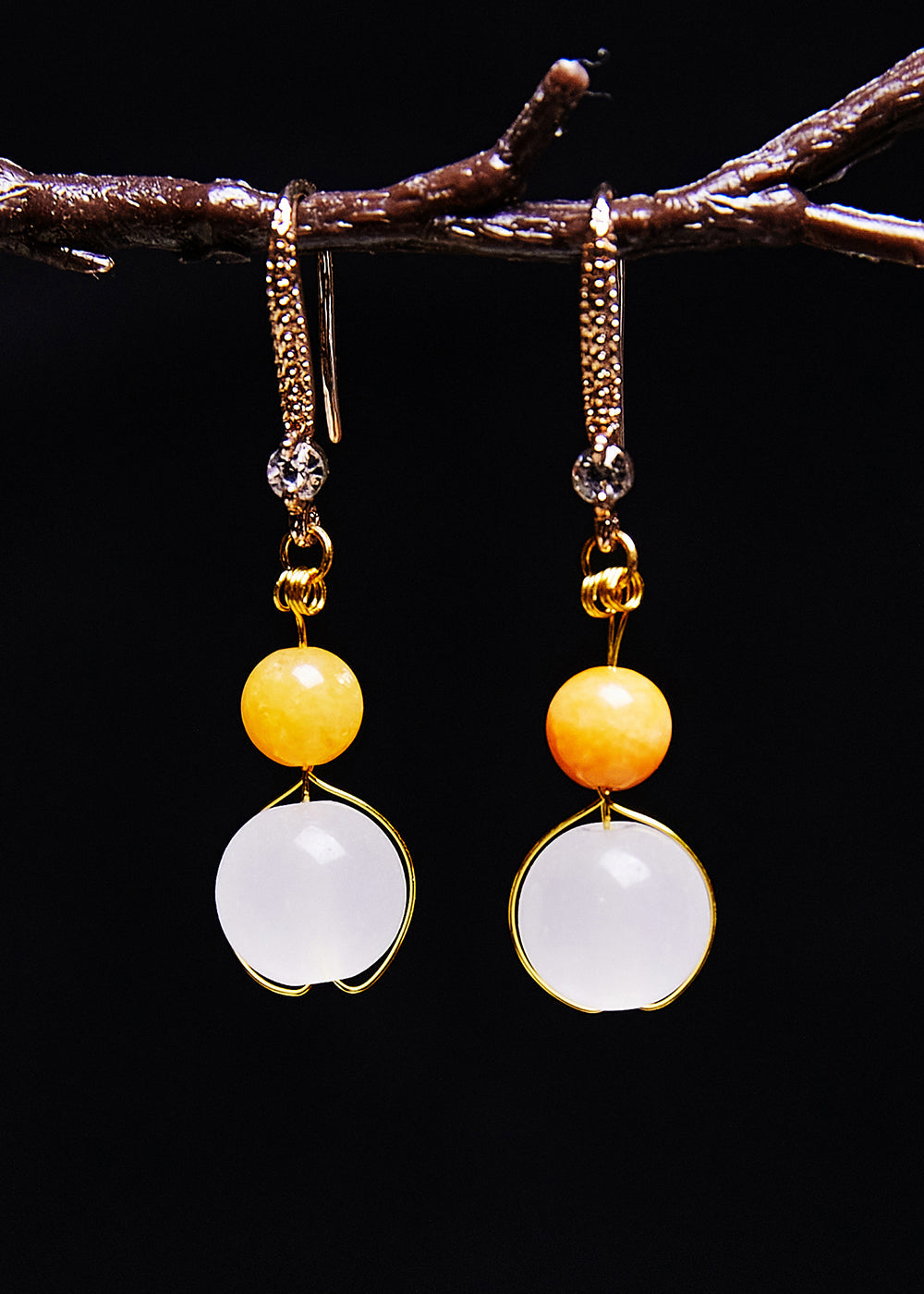 White Jade Connection Beeswax Drop Earrings