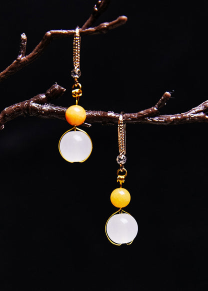 White Jade Connection Beeswax Drop Earrings