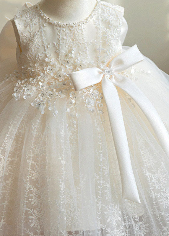 White Nail Bead Embroideried Tulle Long Dress Sleeveless Ys016