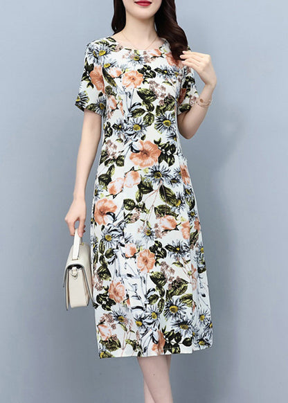 White O-neck Print Slim Silk Vacation Maxi Dresses Summer Lc0052