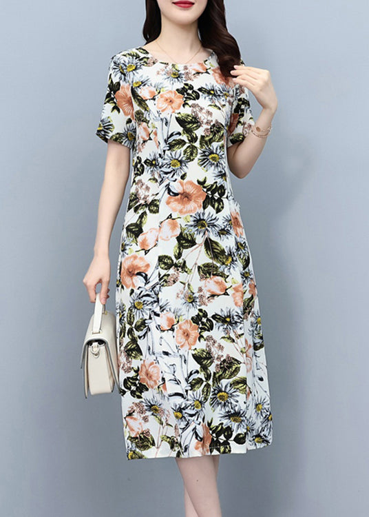 White O-neck Print Slim Silk Vacation Maxi Dresses Summer Lc0052