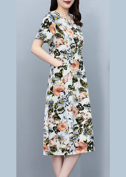 White O-neck Print Slim Silk Vacation Maxi Dresses Summer Lc0052