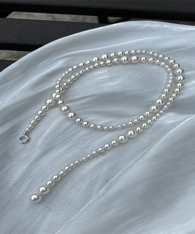 White Pearl Beading Gratuated Bead Necklace Wq021