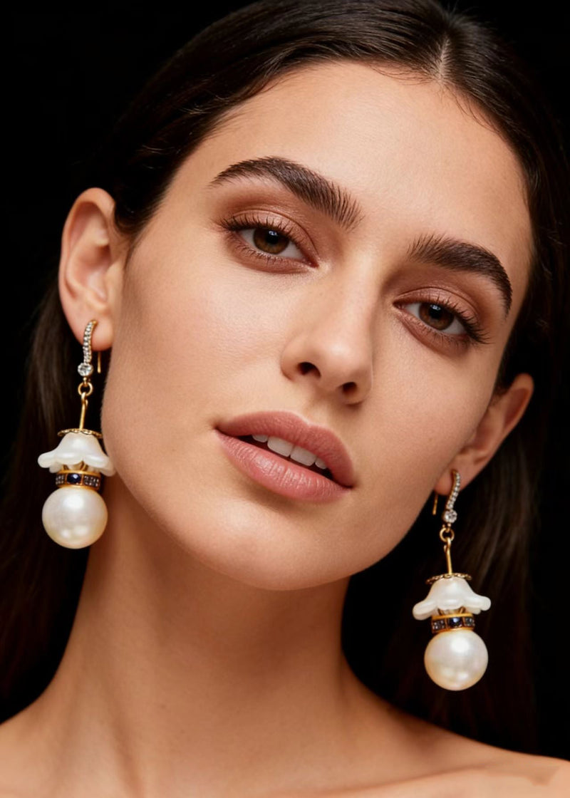 White Pearl Zircon Drop Earrings