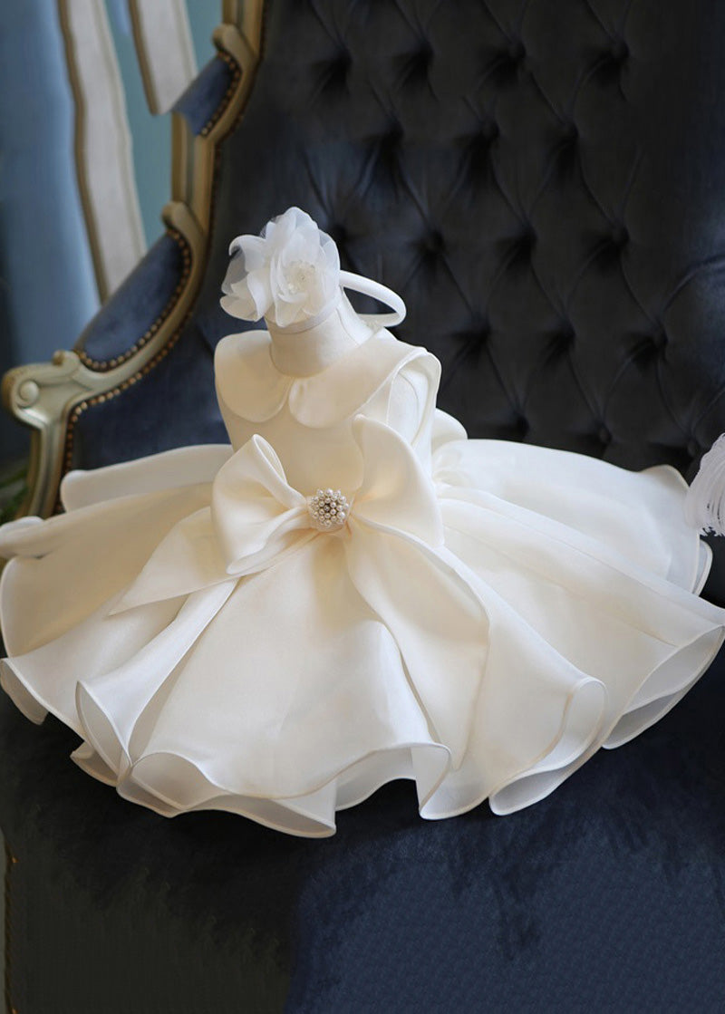White Peter Pan Collar Bow Tulle Kids Long Dress Summer Ys019