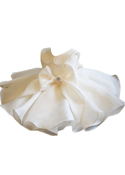White Peter Pan Collar Bow Tulle Kids Long Dress Summer Ys019