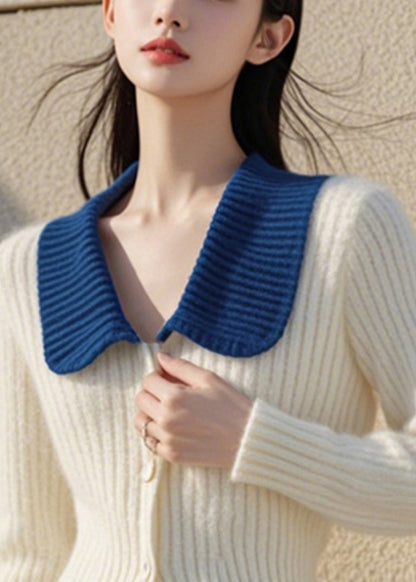 White Peter Pan Collar Button Cotton Knit Cardigan Spring To034