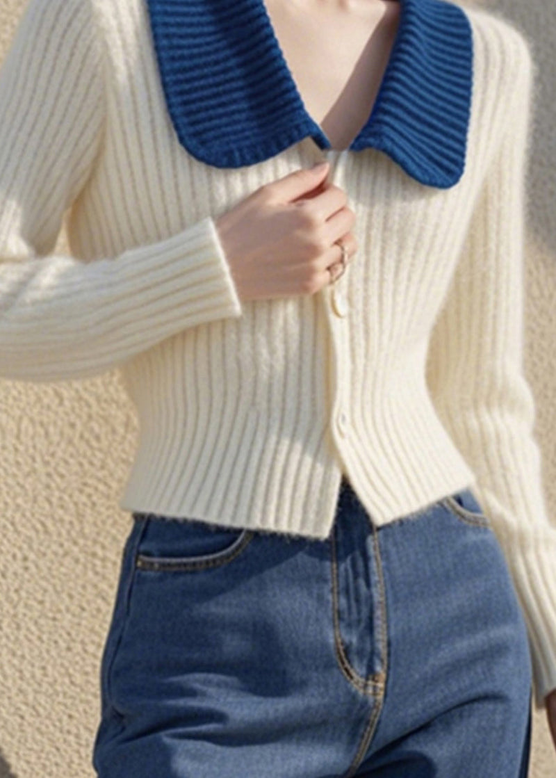 White Peter Pan Collar Button Cotton Knit Cardigan Spring To034