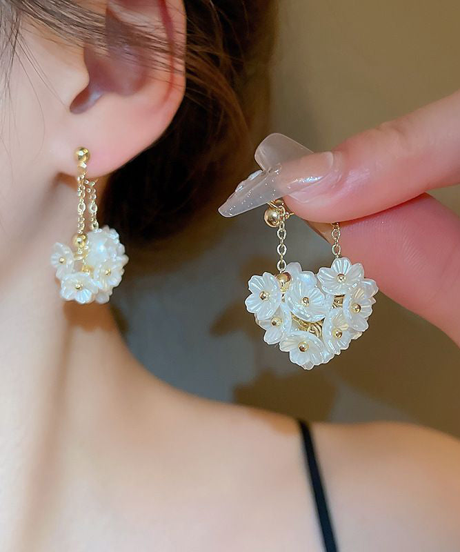 White Sterling Silver Alloy Tassel Hoop Earrings