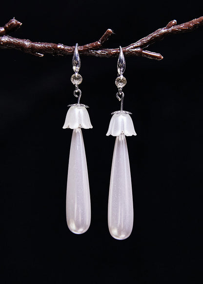 White Water Droplet Pearl Drop Earrings